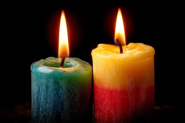 Two burning candles providing light, symbolizing hope and contemplation