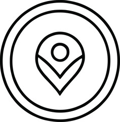 Minimalist location pin emblem enclosed in a circle representing navigation, mapping, and global connectivity