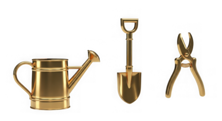 Golden Gardening Tools Set Watering Can Shovel Shears