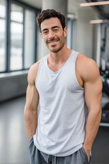 Obraz premium Smiling man in athletic wear at gym
