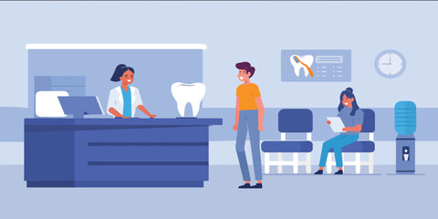 Dental Office Reception Area Patients and Staff Interaction
