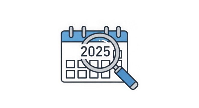 Magnifying Glass On 2025 Calendar Icon For Future Planning