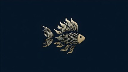 Elegant fish silhouette logo with thin lines, gold on dark background. Concept: Branding, luxury logo design, marine and aquatic inspiration, minimalism, modern and premium identity.