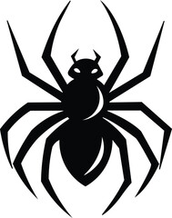 Vector black spider silhouette isolated on white background, a scary arachnid with eight legs and fangs