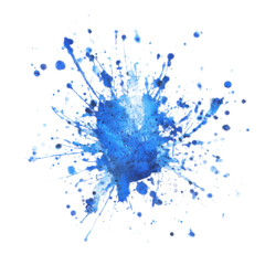 A splash of blue paint on a white background