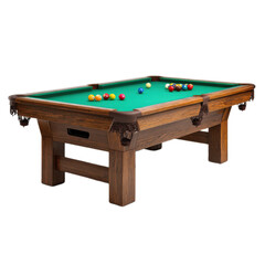 A pool table with a green cloth and a number of balls on it
