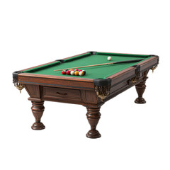 A pool table with a green cloth and a red ball on it