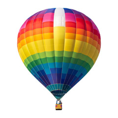 Obraz premium A colorful hot air balloon with rainbow pattern isolated on transparent background is flying in the sky