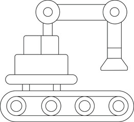 Vector robotic arm on a conveyor belt, representing automation and industry, isolated on white background