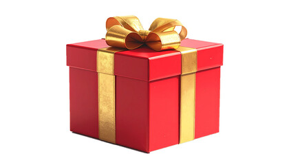 Obraz premium Red Square Gift Box Wrapped with Shiny Gold Ribbon and Large Metallic Bow, Holiday Celebration Concept