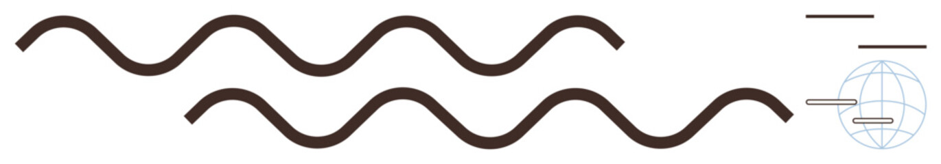Wavy black lines alongside geometric elements and a subtle globe outline. Ideal for connectivity, interaction, global communication, simplicity, abstraction, flow, unity. Simple flat metaphor