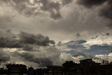 Dramatic sky with storm clouds over the city, 