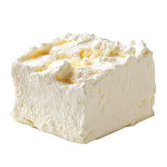 A white block of cheese with a few holes in it