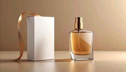Elegant Perfume Bottle with White Box and Gold Ribbon.