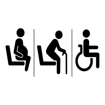 Priority icon set with pregnant lady, elderly person, and wheelchair icons on transparent background &mdash; representing priority seating, accessibility, and inclusive public spaces.
