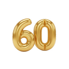 Elegant Golden Number Sixty Balloon Floating on a Clean Black Background Celebration