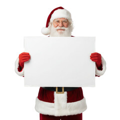 Naklejka premium Santa Claus Holding Blank Sign on Black Background Ready for Your Holiday Message