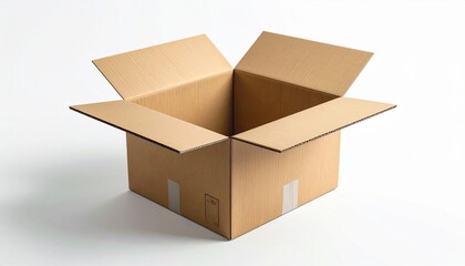 Empty open brown cardboard box isolated on a white background.