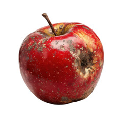 A rotten apple with a brown stem