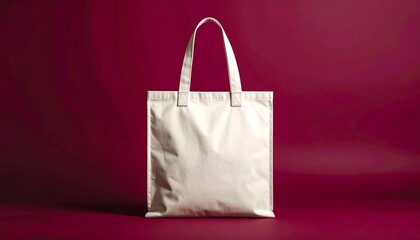 White Canvas Tote Bag Mockup on Dark Red Background.