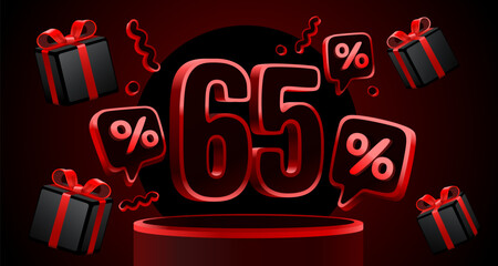 Black Friday Sale 65 Percent Discount Promotion Banner with Gift Boxes.