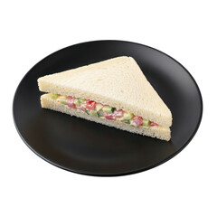 Delicious triangle sandwich filled with fresh ingredients on a black plate background