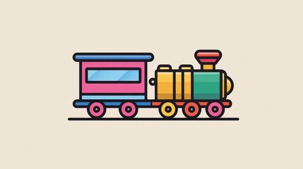 Naklejka premium Colorful cartoon toy train icon on a light beige background