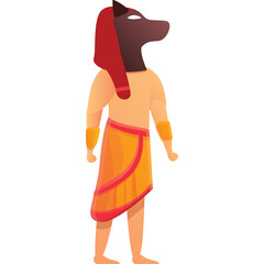 An Egyptian deity with the head of a jackal and human body stands depicted in warm orange and red hues against a transparent background representing ancient mythology and symbolism.