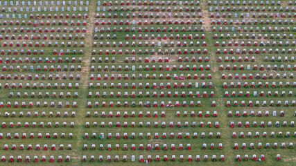 Quiet View Of An American Military Cemetery Celebrating National Pride