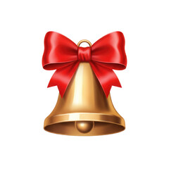 Festive golden christmas bell illustration with vibrant red bow against black background