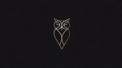 Elegant owl silhouette logo with thin lines, gold on dark background. Concept: Branding, luxury logo design, wisdom and intelligence symbolism, minimalism, modern and premium brand identity.