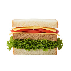 A delicious looking sandwich on a black background showcasing fresh ingredients and textures for a