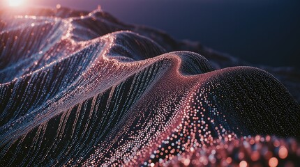 Abstract digital landscape with glowing particles and flowing textures