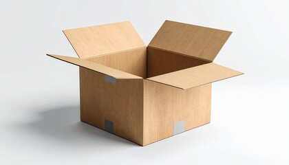 Open Brown Cardboard Shipping Box Isolated on White Background.