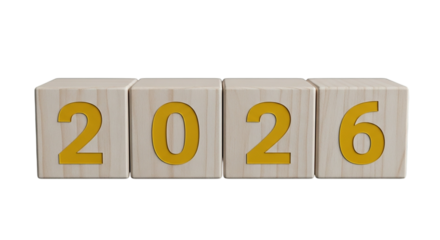 2026 New Year Wooden Blocks on White Background for Business Planning