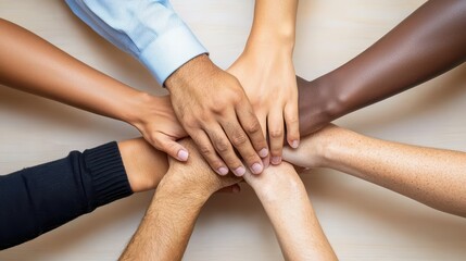 Fototapeta premium Unity in Diversity: Hands Coming Together in Collaboration and Support, Symbolizing Teamwork and Community Spirit