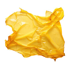Close up of a crumpled translucent yellow plastic sheet on black background transparent background, png