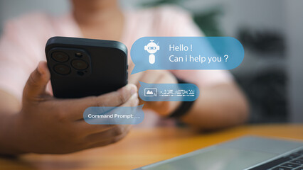 Chatbot AI assistant on smartphone screen, artificial intelligence technology and digital communication concept