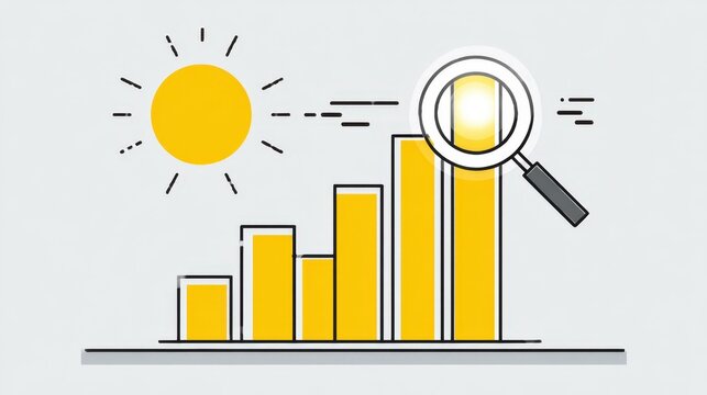 Infographic Chart with Magnifying Glass and Bright Yellow Sun