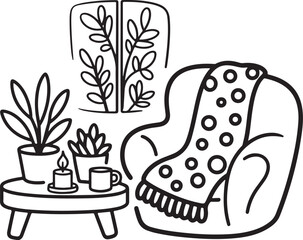 Cozy Room Doodle Coloring Page