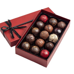 Obraz premium A red box with a black ribbon and a white background