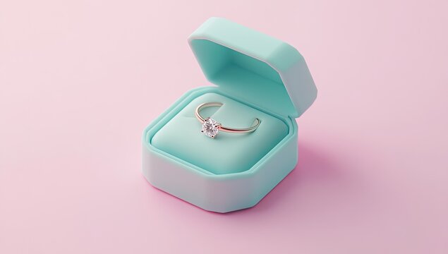 Mint-colored gift box holds a solitaire diamond ring