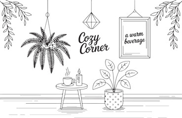 Cozy Corner Line Art Page
