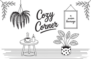 Cozy Corner Line Art Page