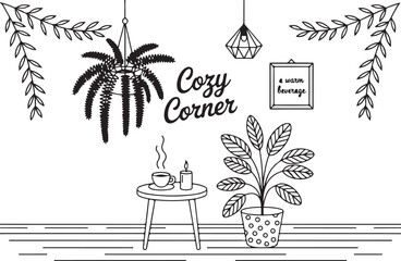 Cozy Corner Line Art Page