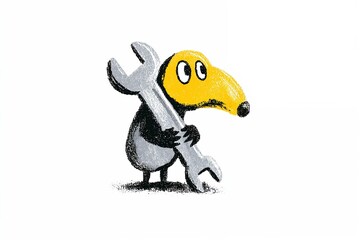 Obraz premium Cartoon animal holding large wrench on white background