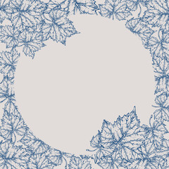 Winter postcard with leaves. Botanical illustration. Blue pattern on a white background.