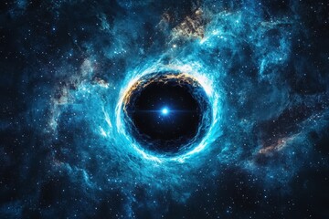 Stunning blue nebula with central star surrounded by galactic cloud in deep space