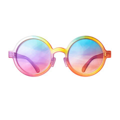Isolated round sunglasses with rainbow gradient lenses on black background transparent background, png