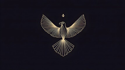 Obraz premium Elegant eagle bird silhouette logo with thin lines, gold on dark background. Concept: Branding, luxury logo design, strength and freedom symbolism, minimalism, modern and premium brand identity.